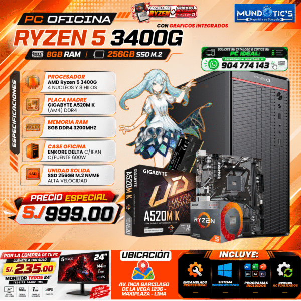 RYZEN 5 3400G + 8GB RAM + 256GB SSD M.2