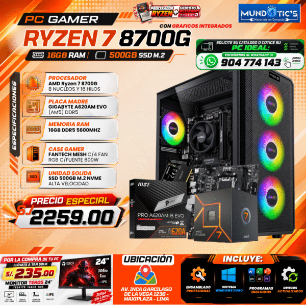 RYZEN 7 8700G + 16GB DDR5+ 500GB M.2
