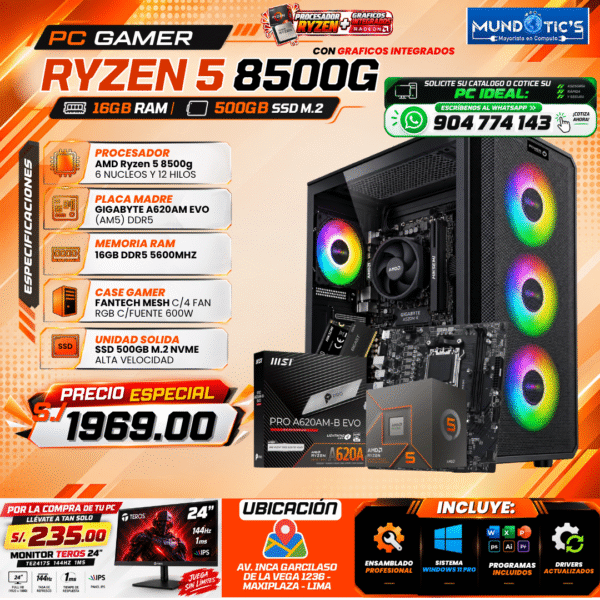 RYZEN 5 8500G+ 16GB RAM DDR5+ 500GB M.2