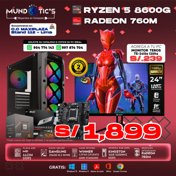 RYZEN 5 8600G+ 16GB DDR5+ 256GB M.2