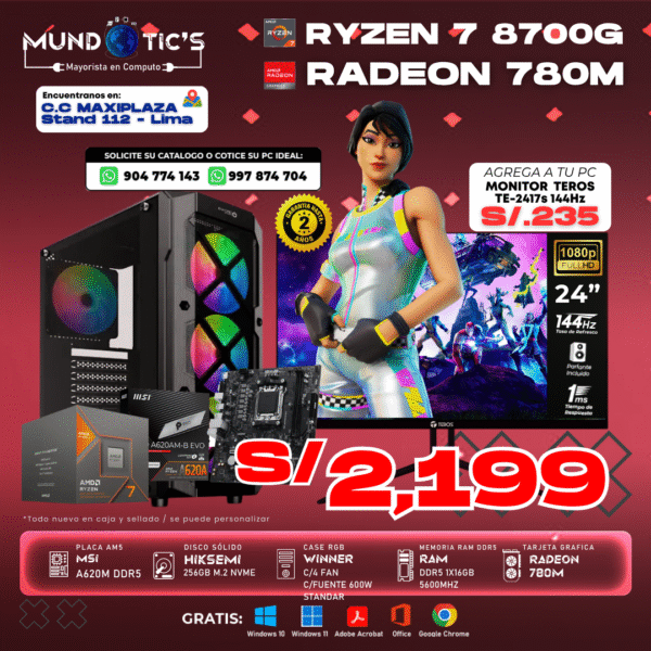 RYZEN 5 8700G + 16GB DDR5+ 256GB M.2