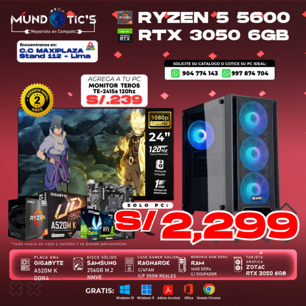 RYZEN 5 5600 + RTX 3050 6GB+ 16GB RAM + 256GB M.2