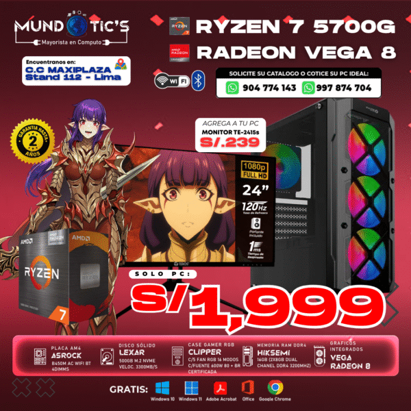 RYZEN 7 5700G+ 2X8GB RAM + 512GB M.2