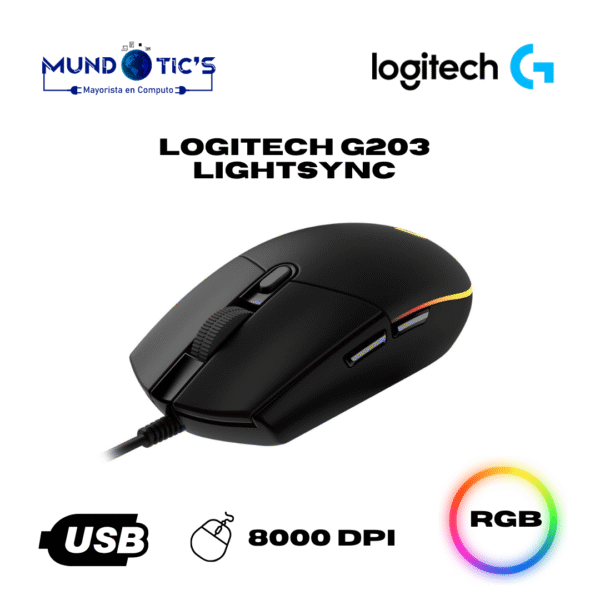 MOUSE GAMING LOGITECH G203 LIGHTSYNC RGB 8K  BLACK